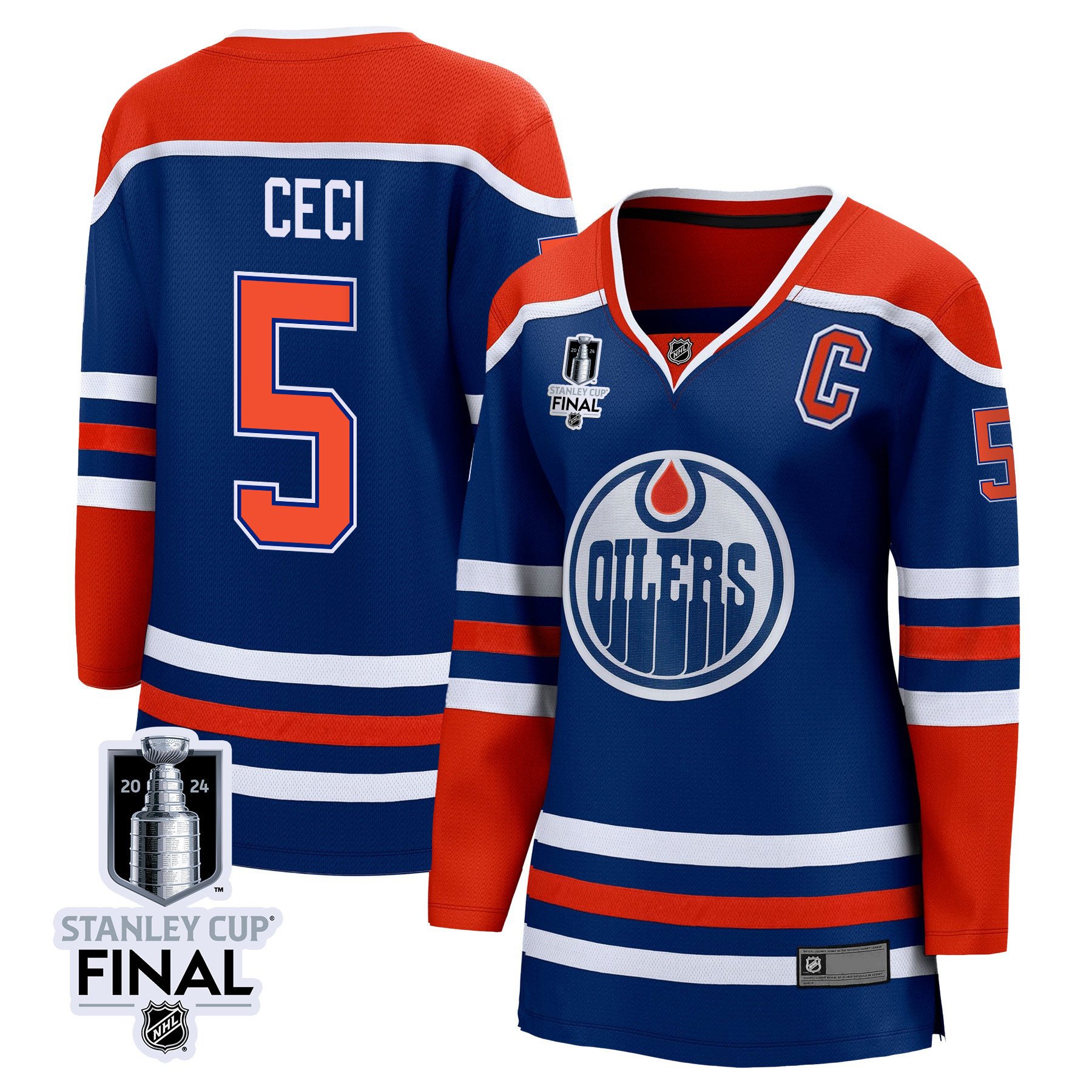 Cody Ceci 5 Edmonton Oilers 2024 STANLEY CUP Final Women's Home Jersey - Royal - JS584 