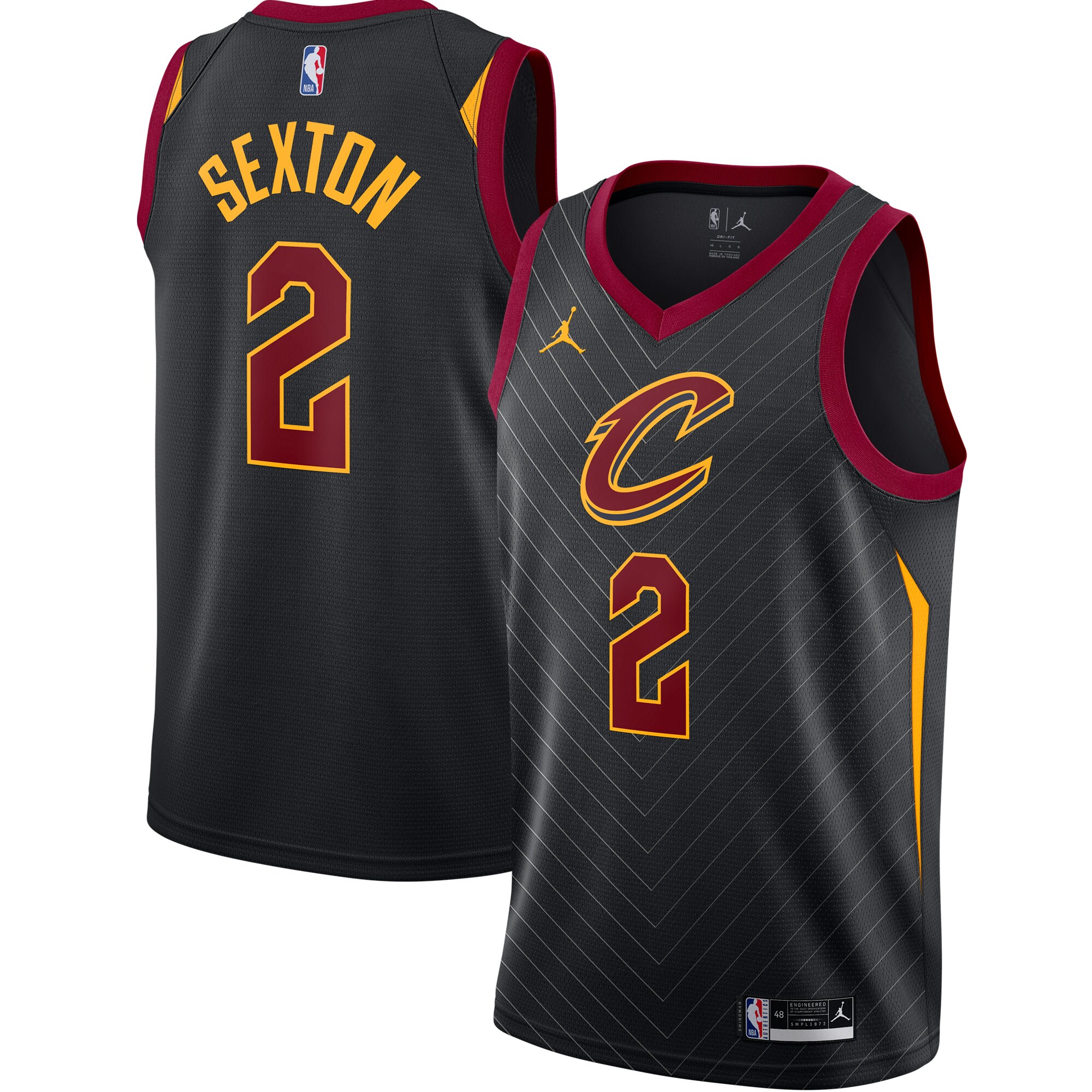 Alternative view of Collin Sexton Cleveland Cavaliers Jordan Brand 2020/21 Swingman Jersey – Statement Edition – Black