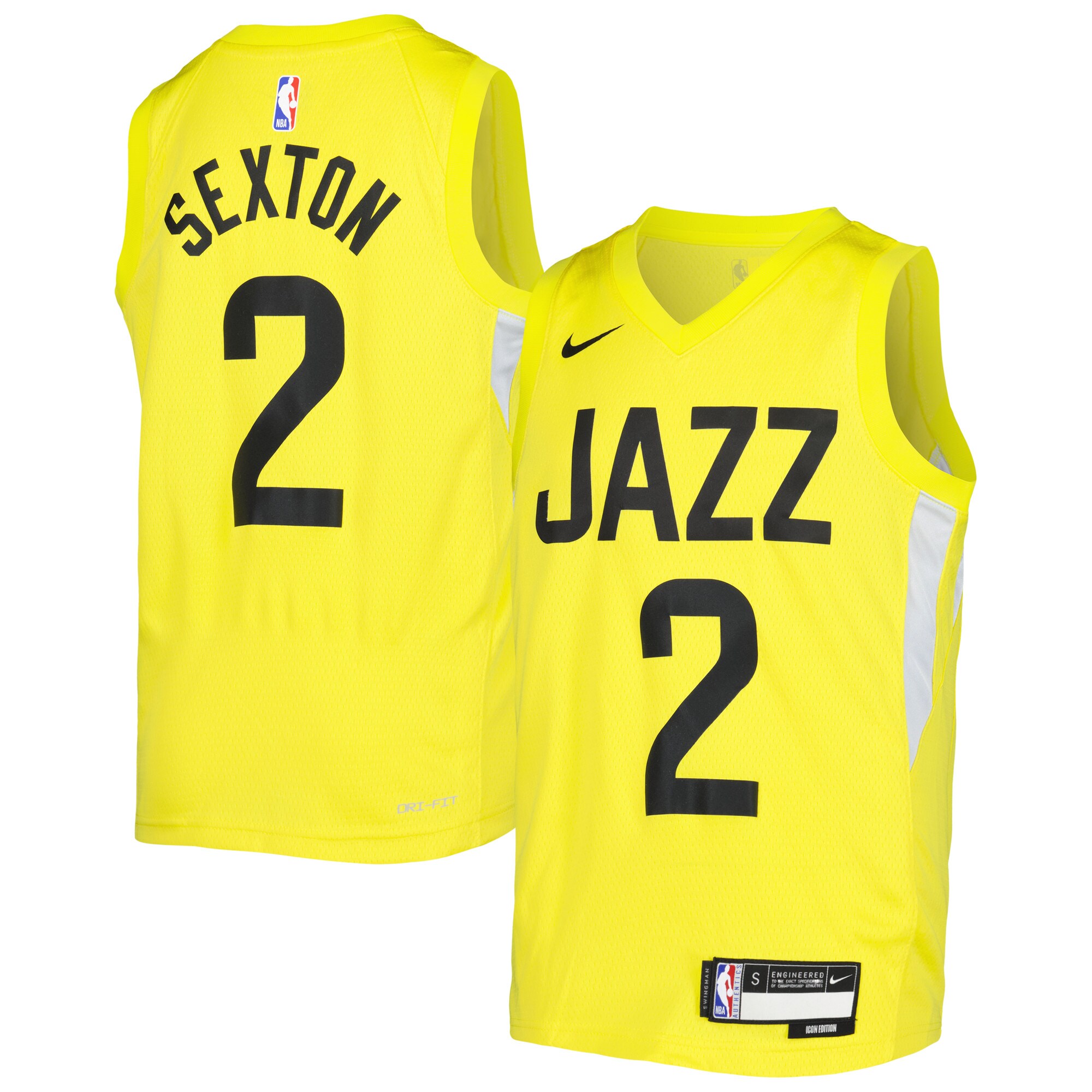 Alternative view of Collin Sexton Utah Jazz Youth 2021/22 Swingman Jersey - Icon Edition - Yellow