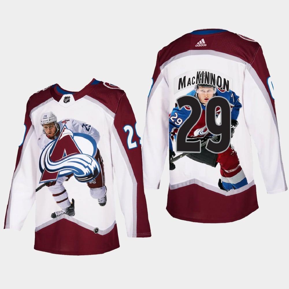 Colorado Avalanche 29 Nathan MacKinnon Stanley Cup Playoffs White Equipment Jersey Fashion - JS863 