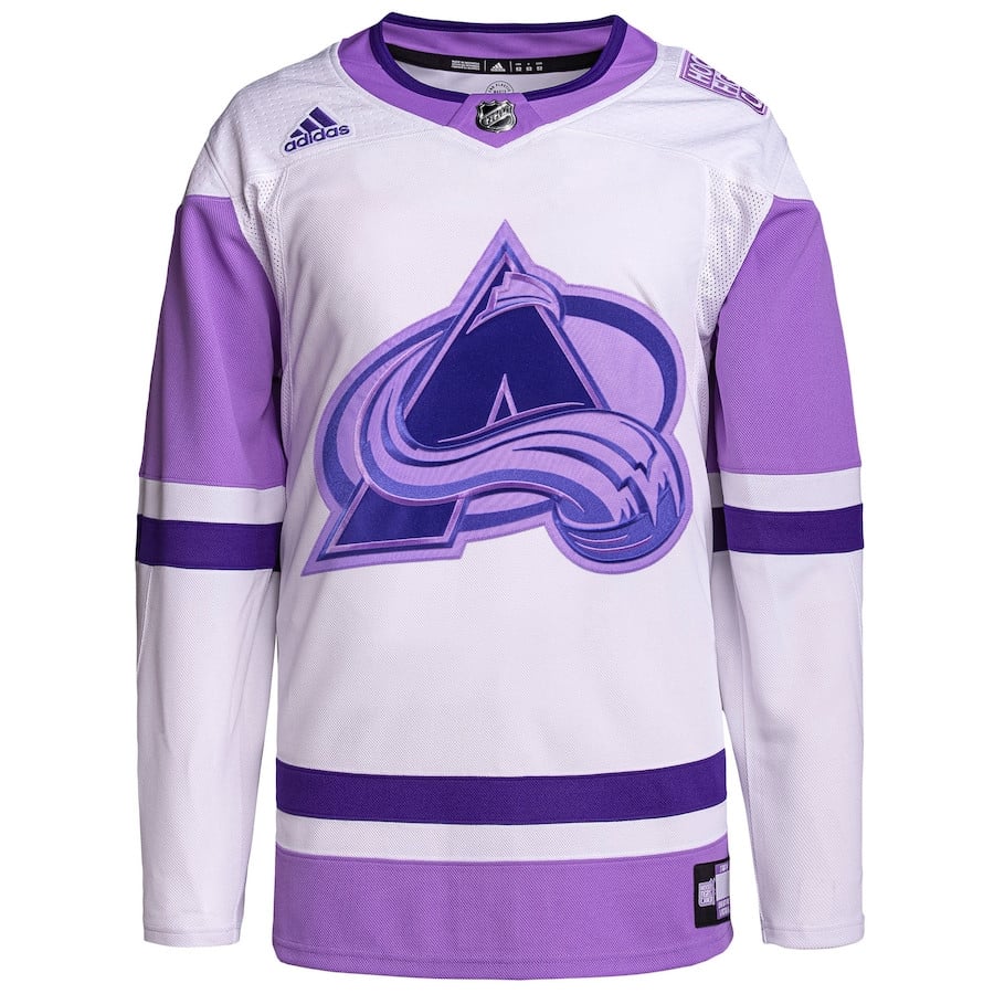Alternative view of Colorado Avalanche Hockey Fights Cancer Primegreen Custom Men Jersey - White/Purple - JS968 