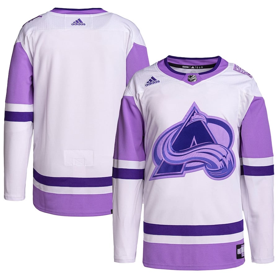 Colorado Avalanche Hockey Fights Cancer Primegreen Men Jersey - White/Purple - JS214 