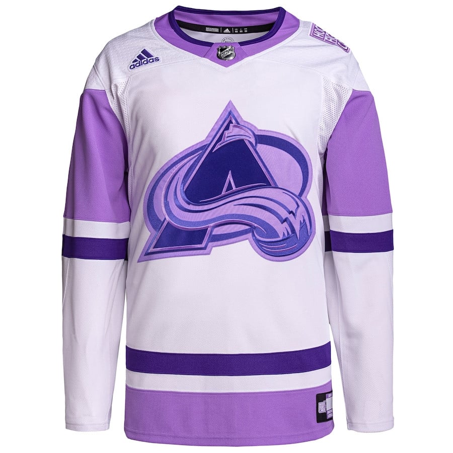 Alternative view of Colorado Avalanche Hockey Fights Cancer Primegreen Men Jersey - White/Purple - JS214 