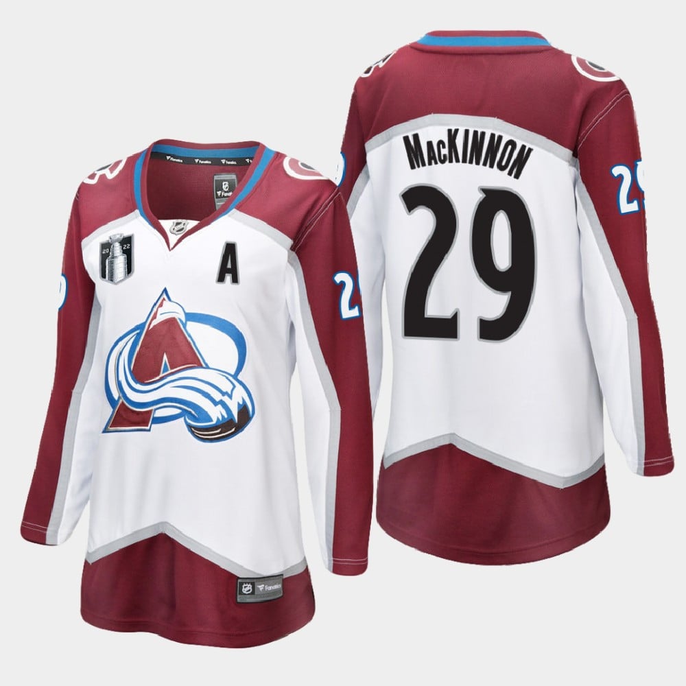 Colorado Avalanche Nathan MacKinnon 29 White 2022 Stanley Cup Final Away Jersey Women - JS808 