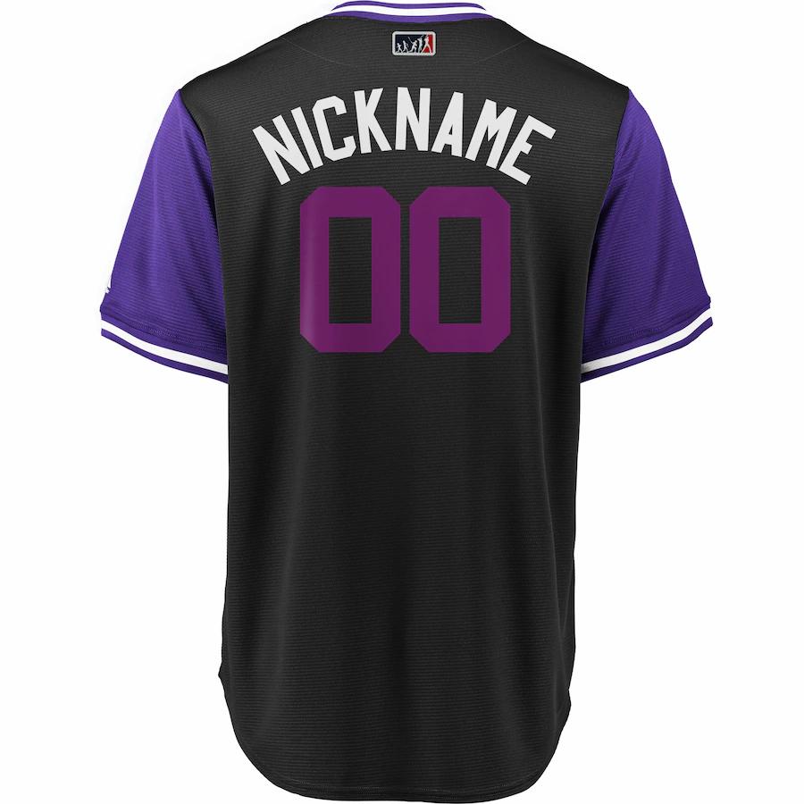 Alternative view of Colorado Rockies Majestic 2020 Players' Weekend Cool Base Pick-a-player Roster Jersey - Black Purple