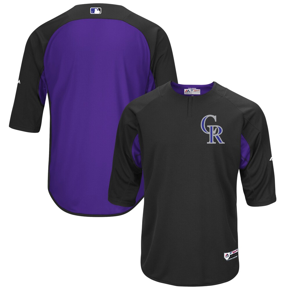 Colorado Rockies Majestic Collection On-field 3/4-sleeve Batting Practice Jersey - Black/purple