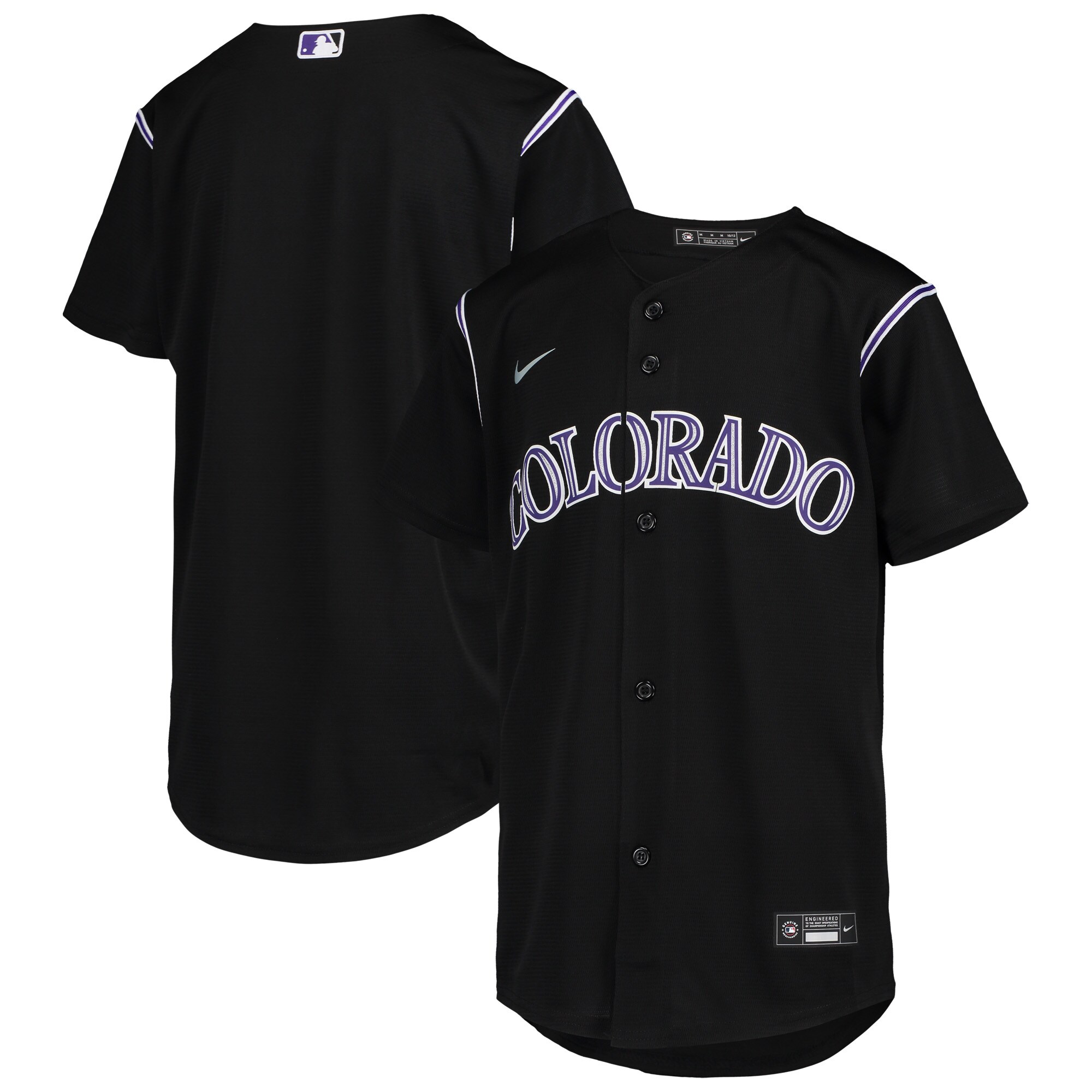 Alternative view of Colorado Rockies Youth Alternate Replica Team Jersey - Black