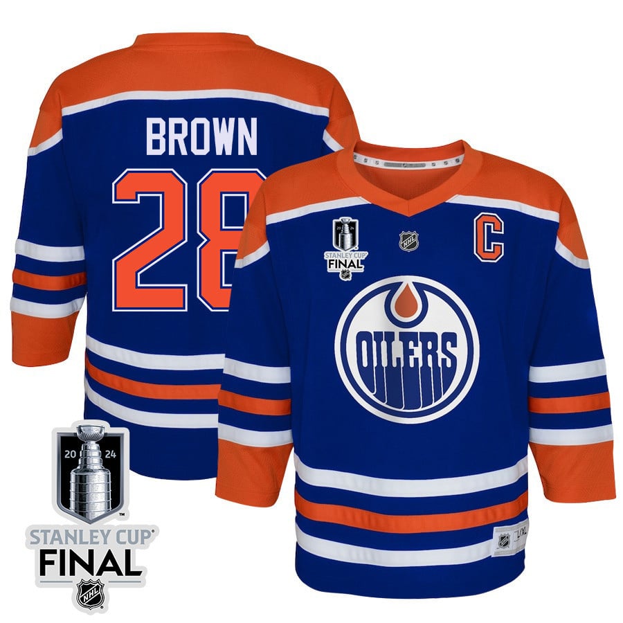 Connor Brown 28 Edmonton Oilers 2024 STANLEY CUP Final Youth Home Jersey - Royal - JS933 