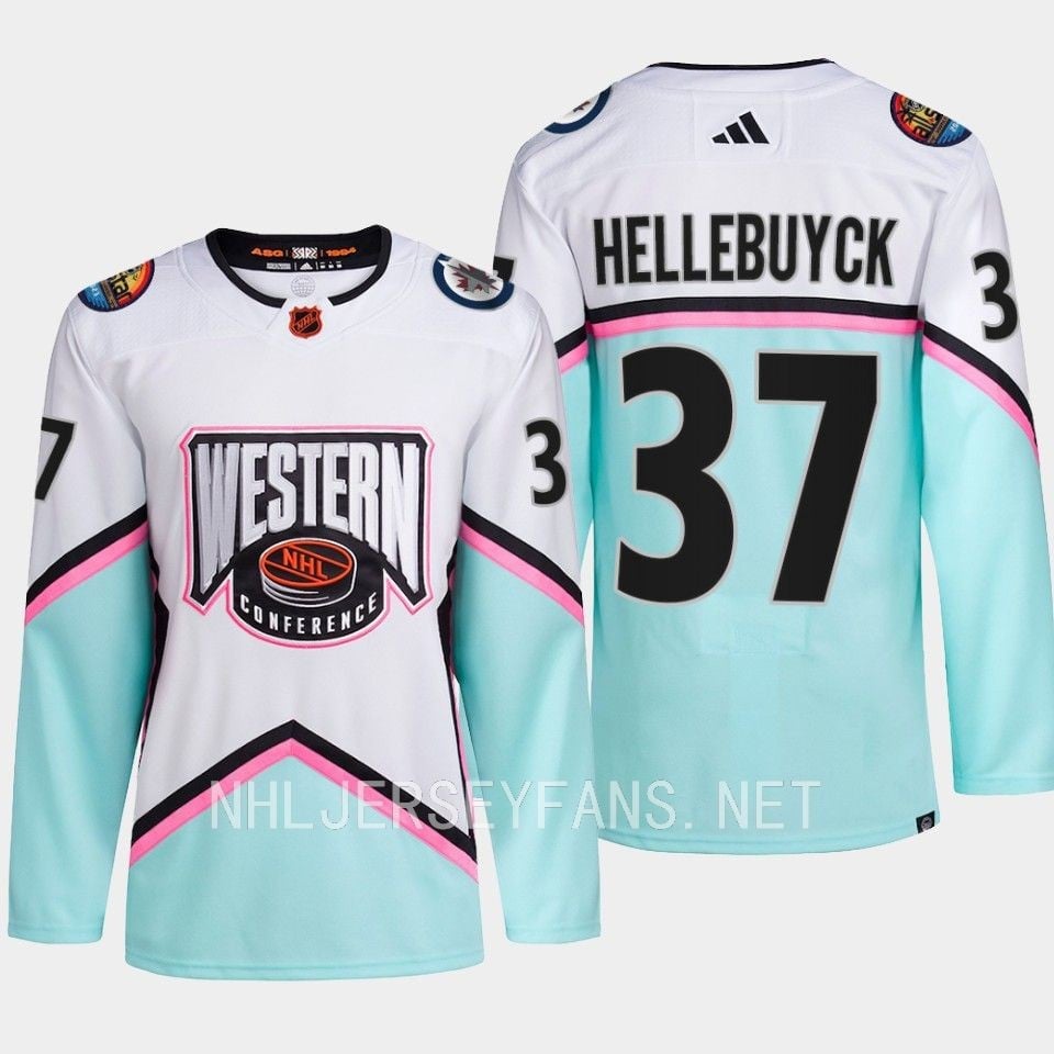 Alternative view of Connor Hellebuyck 37 Winnipeg Jets 2023 All-Star Game Jersey White Equipment - JS717 