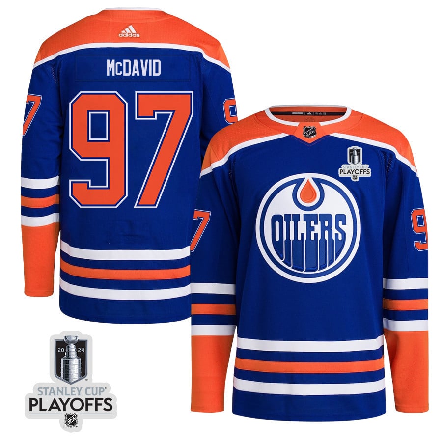 Connor McDavid 97 Edmonton Oilers 2024 NHL Playoffs Patch Home Jersey - Men - JS192 