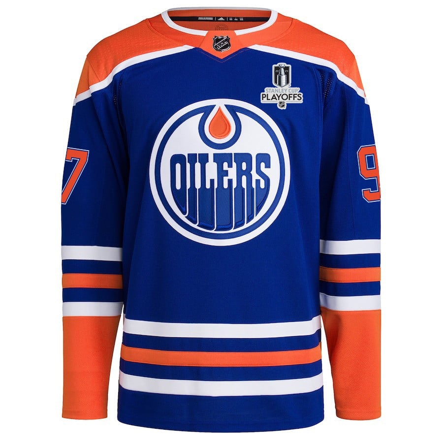 Alternative view of Connor McDavid 97 Edmonton Oilers 2024 NHL Playoffs Patch Home Jersey - Men - JS192 