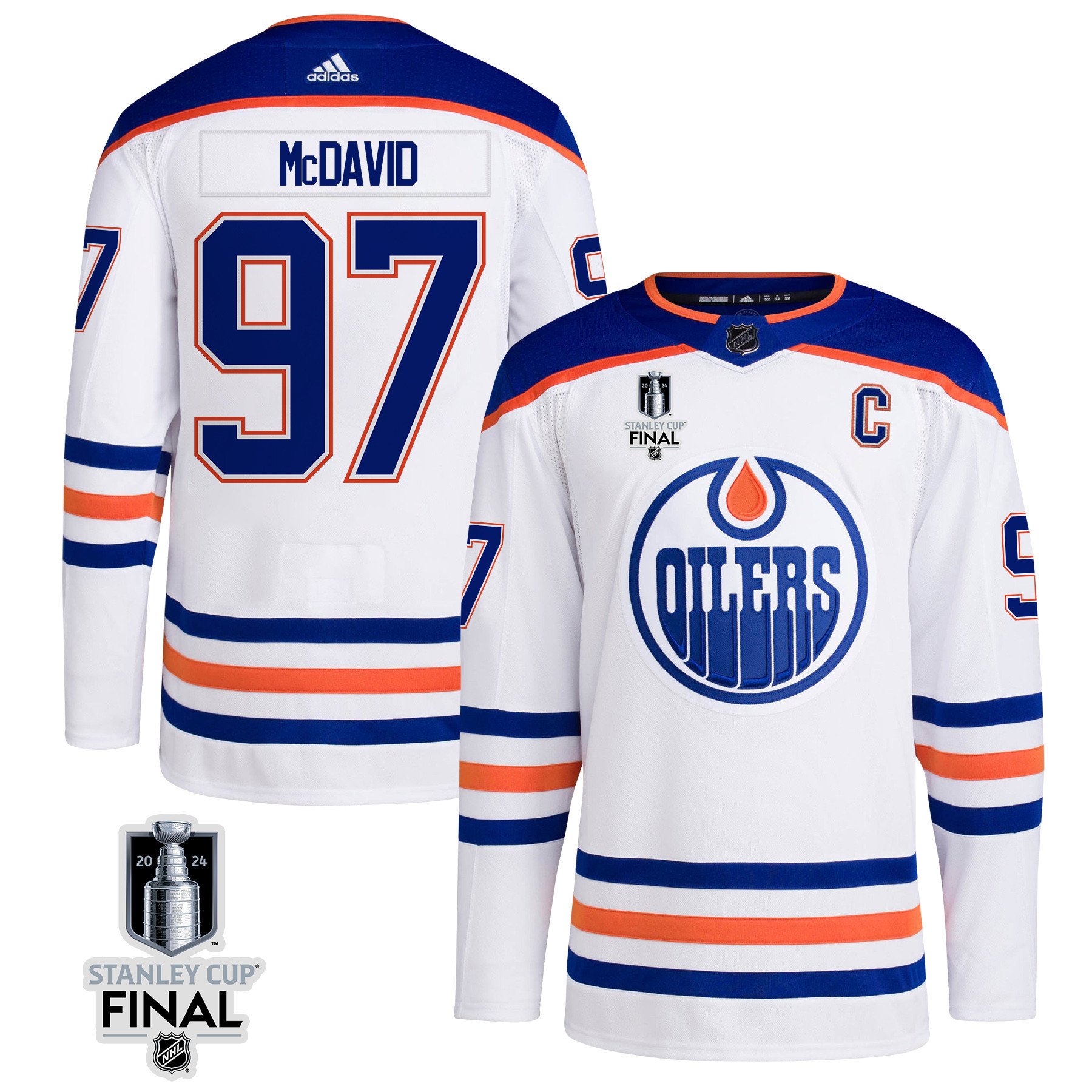 Connor McDavid 97 Edmonton Oilers 2024 STANLEY CUP Final Away Jersey - Men, White - JS870 