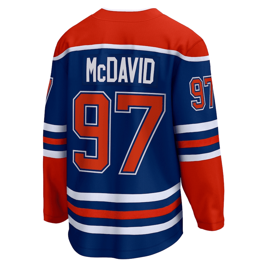 Alternative view of Connor McDavid 97 Edmonton Oilers 2024 Stanley Cup Final Home Breakaway Player Jersey - Royal - JS416 