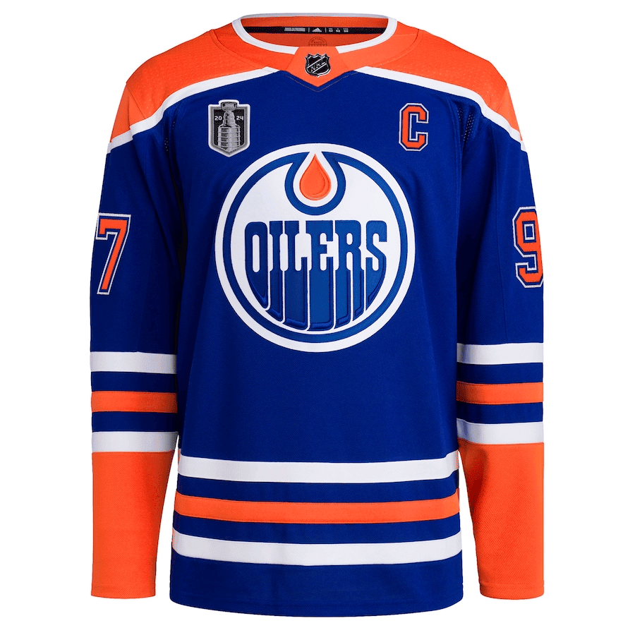 Alternative view of Connor McDavid 97 Edmonton Oilers 2024 Stanley Cup Final Home Primegreen Player Jersey – Royal - JS443 
