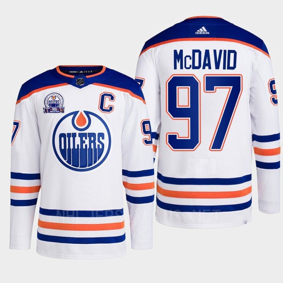 Connor McDavid 97 Edmonton Oilers White Jersey 2022 Lee Ryan Hall Of Fame Patch Away - JS653 