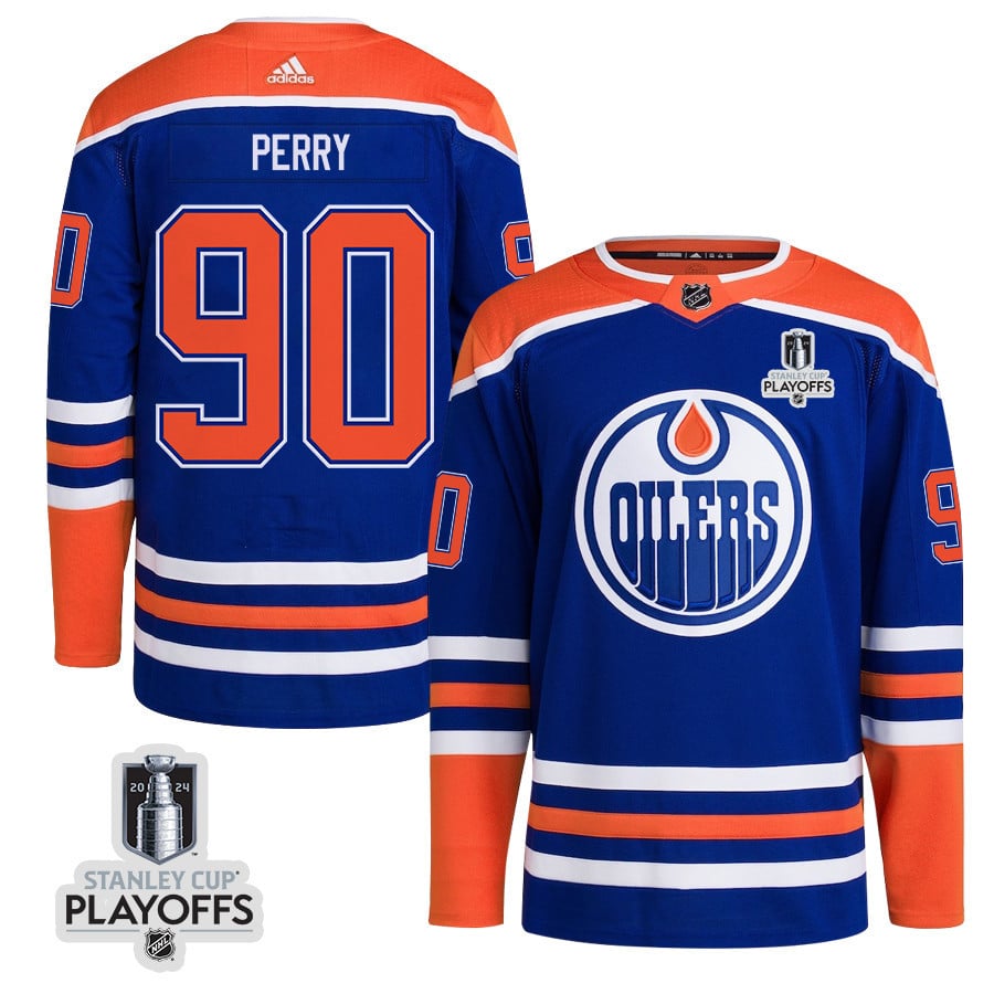 Corey Perry 90 Edmonton Oilers 2024 NHL Playoffs Patch Home Jersey - Men - JS611 