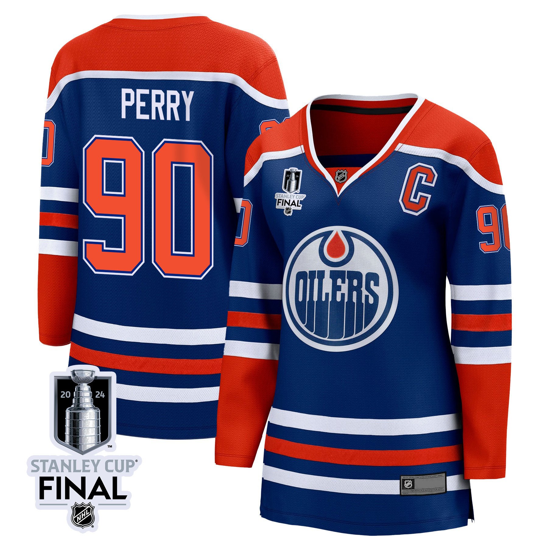 Corey Perry 90 Edmonton Oilers 2024 STANLEY CUP Final Women's Home Jersey - Royal - JS385 
