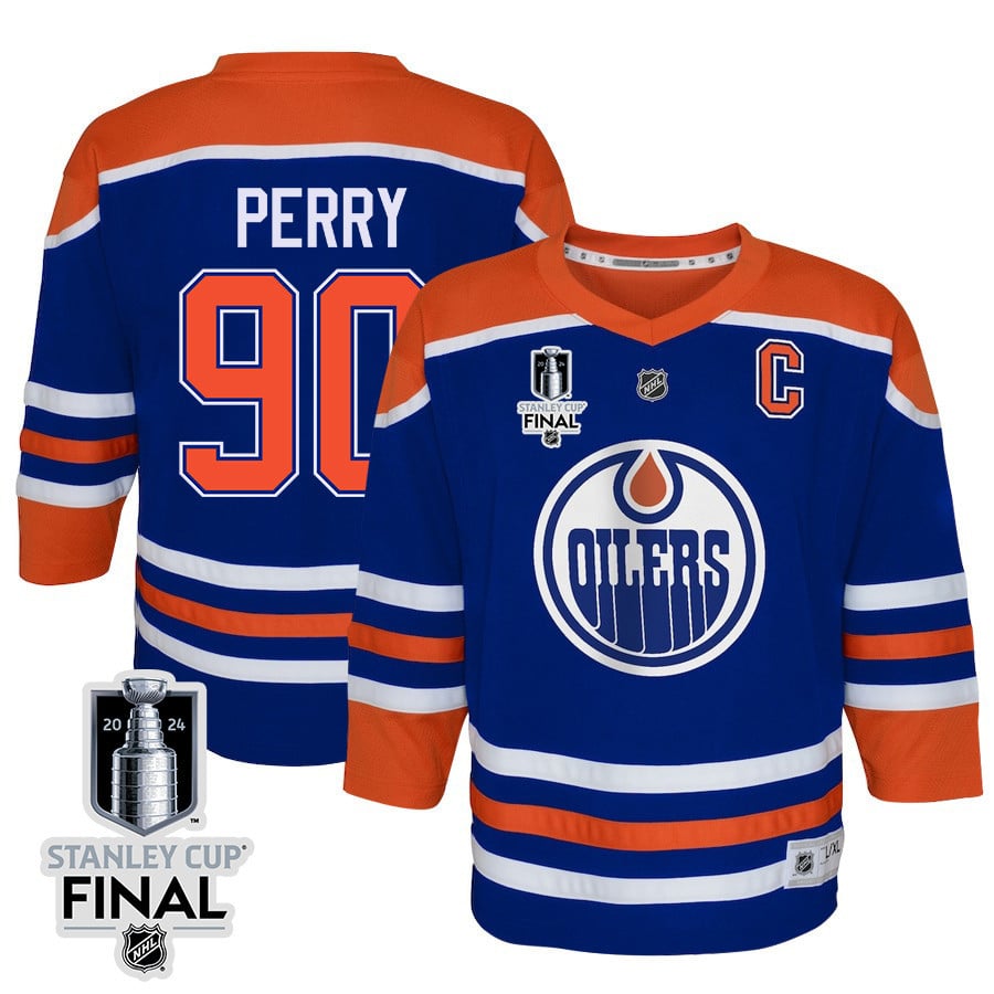 Corey Perry 90 Edmonton Oilers 2024 STANLEY CUP Final Youth Home Jersey - Royal - JS417 