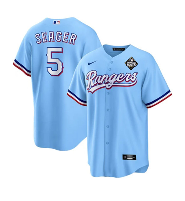 Alternative view of Corey Seager 5 Texas Rangers 2023 World Series Stitched Baseball Jersey - Blue - JS131 