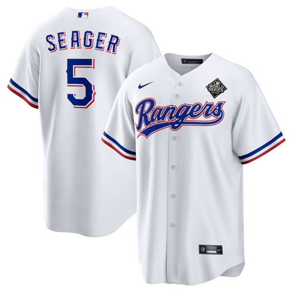 Corey Seager 5 Texas Rangers 2023 World Series Stitched Baseball Jersey - White - JS297 