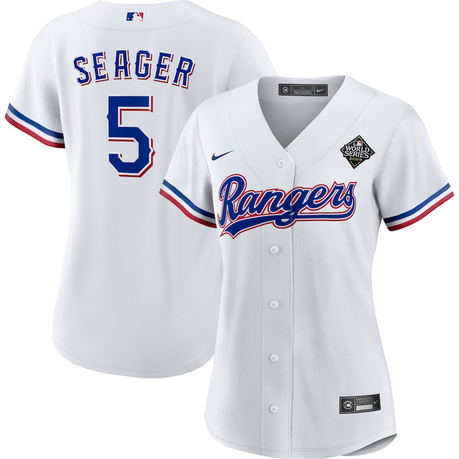 Corey Seager 5 Texas Rangers 2023 World Series Women Jersey - White - JS523 
