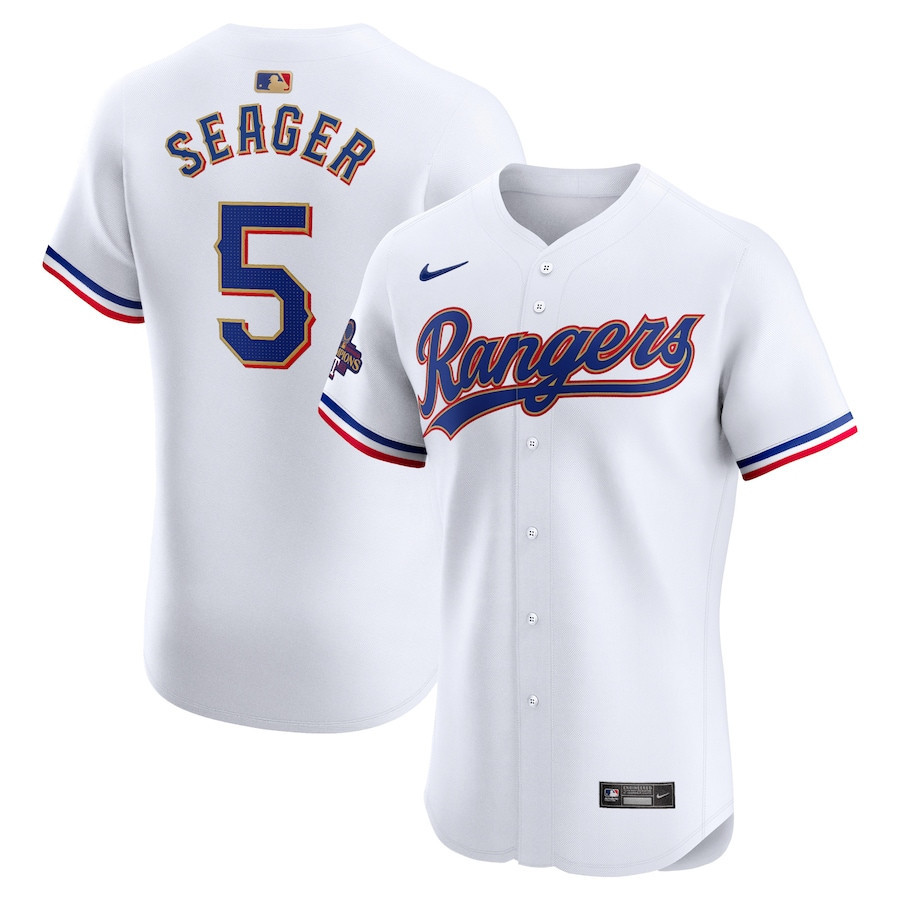 Corey Seager 5 Texas Rangers 2024 Gold Collection ELITE Player Jersey - White - JS297 