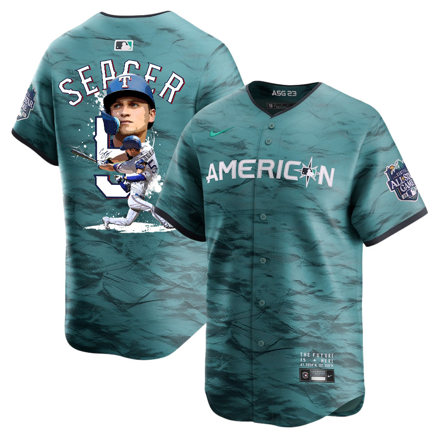 Corey Seager 5 Texas Rangers Signed Posture 2023 All-Star Game Limited Player Men Jersey - Teal - JS455 