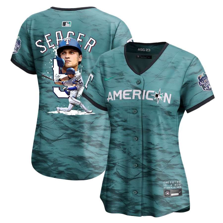 Corey Seager 5 Texas Rangers Signed Posture 2023 All-Star Game Limited Player Women Jersey - Teal - JS806 