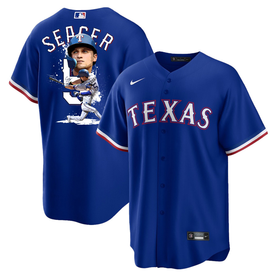 Corey Seager 5 Texas Rangers Signed Posture 2023 Alternate Player Men Jersey - Royal - JS499 