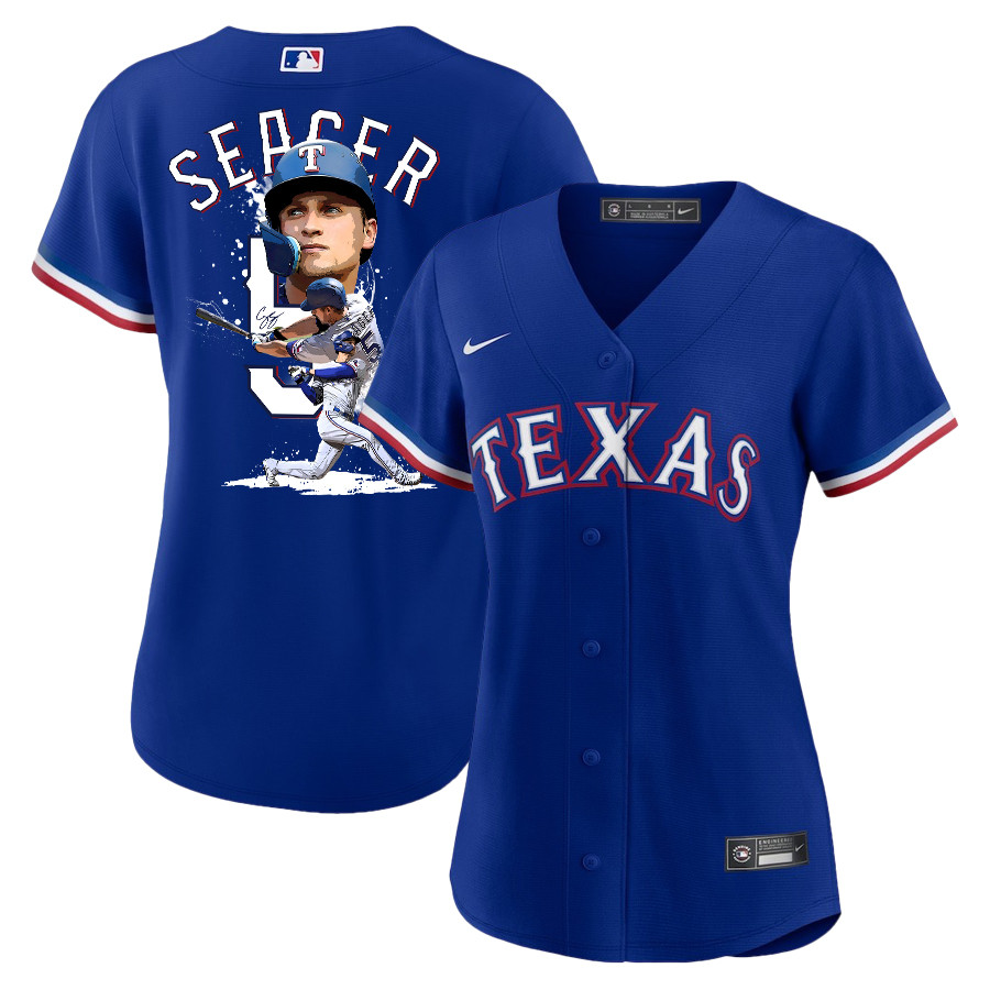 Corey Seager 5 Texas Rangers Signed Posture 2023 Alternate Player Women Jersey - Royal - JS461 