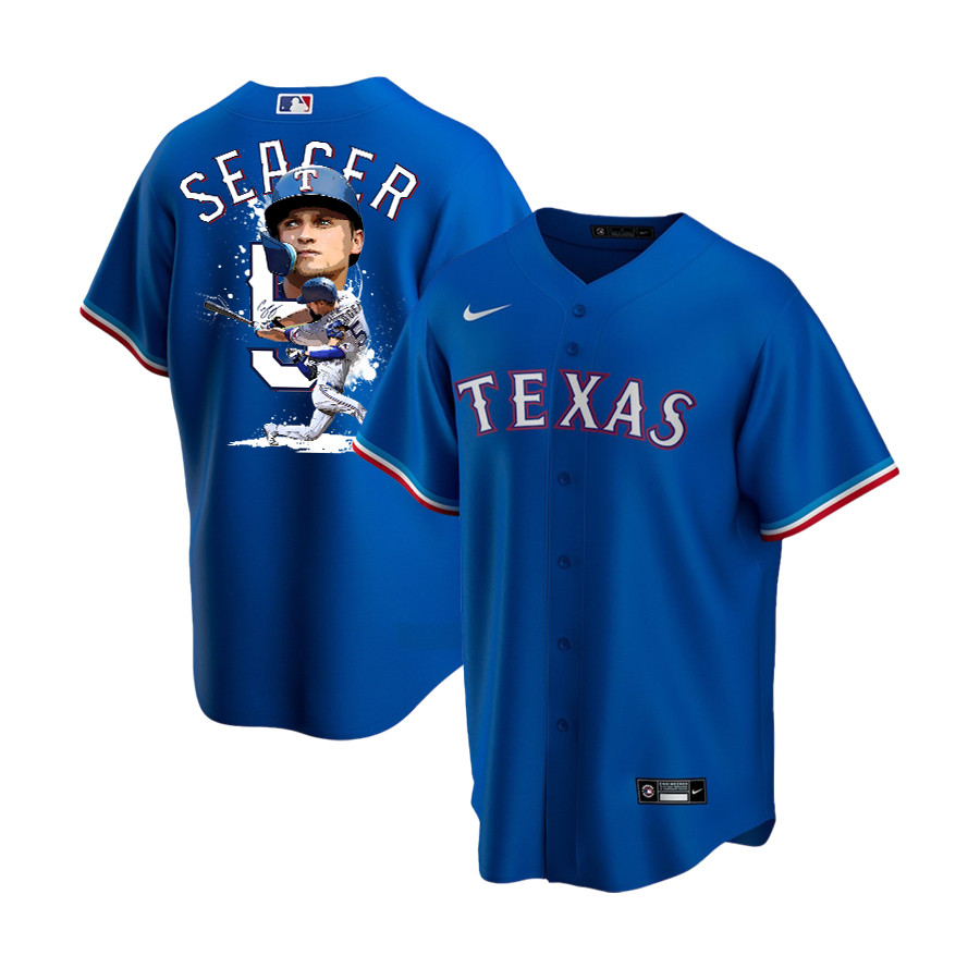 Corey Seager 5 Texas Rangers Signed Posture 2023 Alternate Player YOUTH Jersey - Royal - JS727 