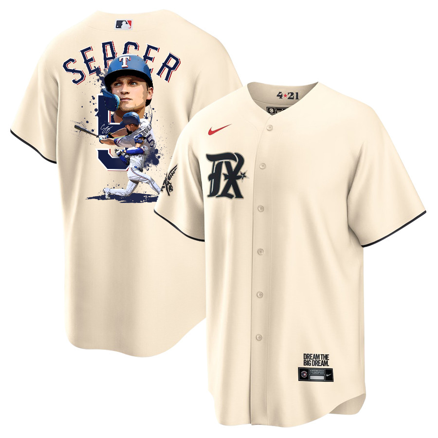 Corey Seager 5 Texas Rangers Signed Posture 2023 City Connect Player Men Jersey - Cream - JS963 
