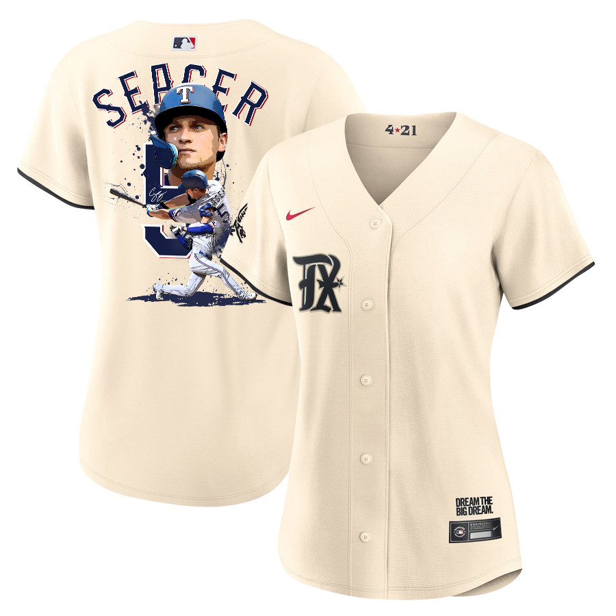 Corey Seager 5 Texas Rangers Signed Posture 2023 City Connect Player Women Jersey - Cream - JS638 