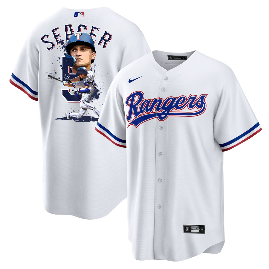 Corey Seager 5 Texas Rangers Signed Posture 2023 Home Player Men Jersey - White - JS922 