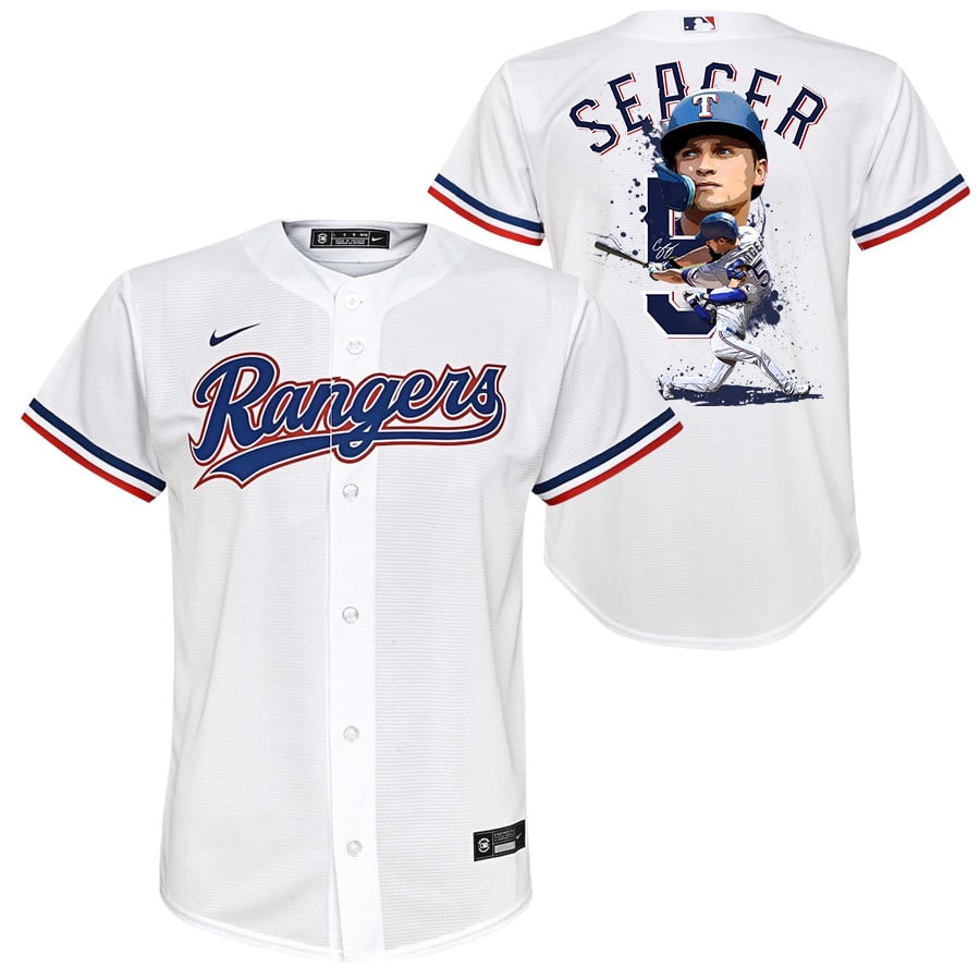 Corey Seager 5 Texas Rangers Signed Posture 2023 Home Player YOUTH Jersey - White - JS303 