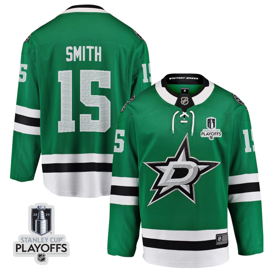 Craig Smith 15 Dallas Stars 2024 NHL Playoffs Patch Home Jersey - Men, Green - JS213 