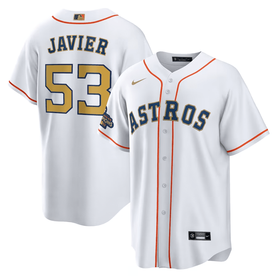 Cristian Javier 53 Houston Astros White/Gold 2023 Gold Collection Men Jersey