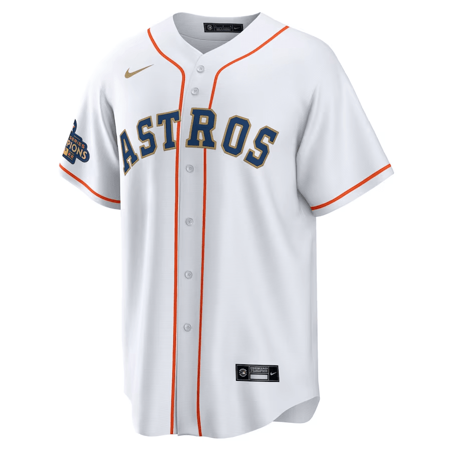 Alternative view of Cristian Javier 53 Houston Astros White/Gold 2023 Gold Collection Men Jersey