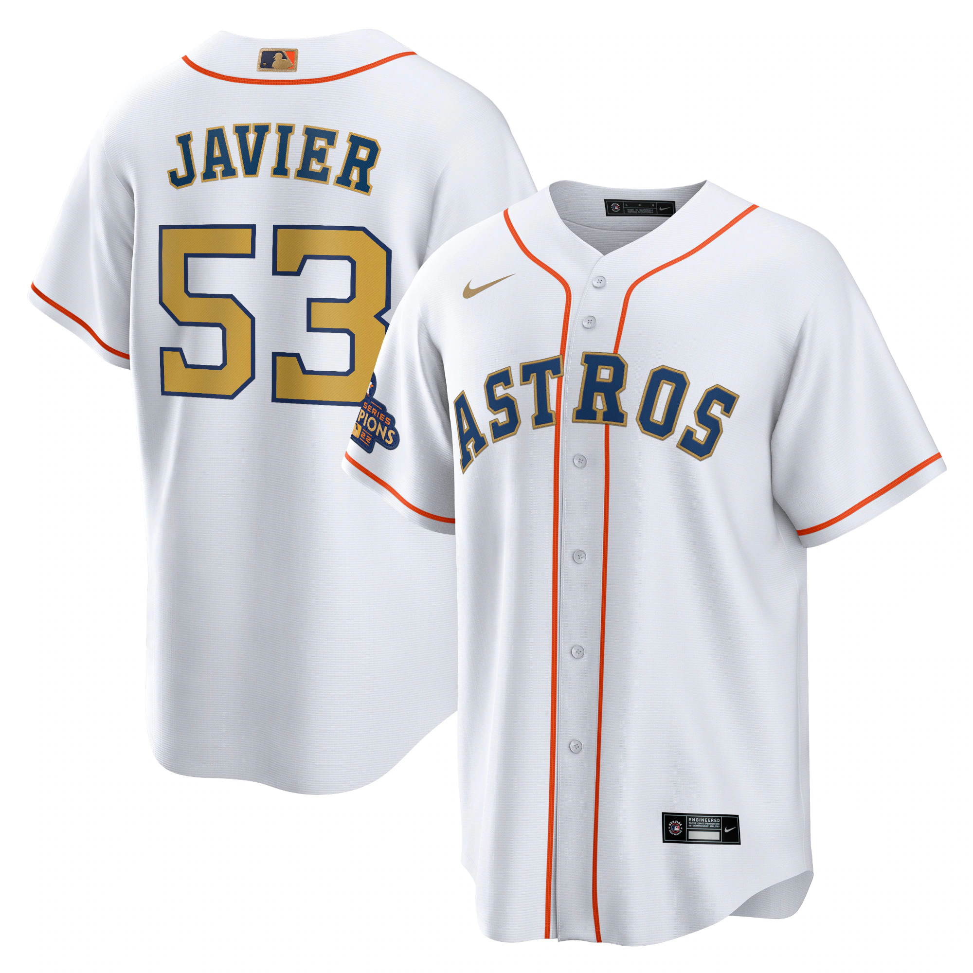 Cristian Javier Houston Astros 2023 Gold Collection Replica Player Jersey - White/gold