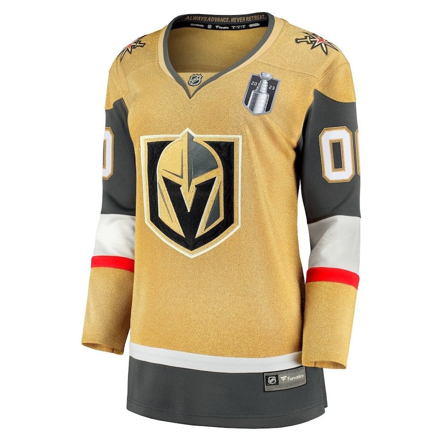 Alternative view of Custom 00 Vegas Golden Knights Women's 2023 Stanley Cup Final Home Breakaway Jersey - Gold - JS948 