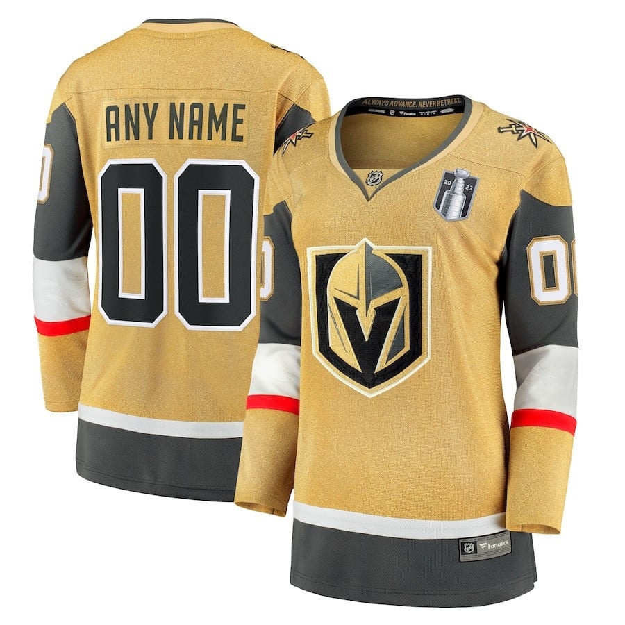 Custom 00 Vegas Golden Knights Women's 2023 Stanley Cup Final Home Breakaway Jersey - Gold - JS948 