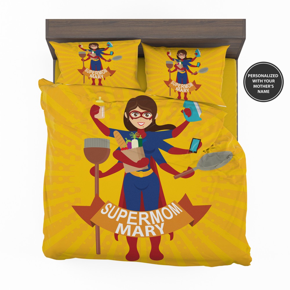 Alternative view of Custom Print Super Mom Personalized Bedding Set - Custom Bedding Set