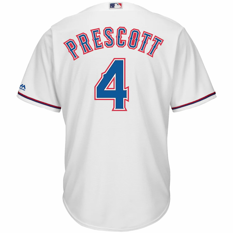 Alternative view of Dak Prescott Texas Rangers Majestic Nfl X Mlb Crossover Cool Base Player Jersey - White