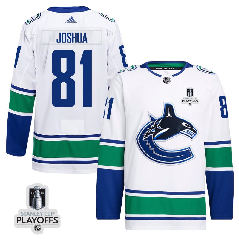 Dakota Joshua 81 Vancouver Canucks 2024 NHL Playoffs Patch Away Jersey - Men, White - JS279 