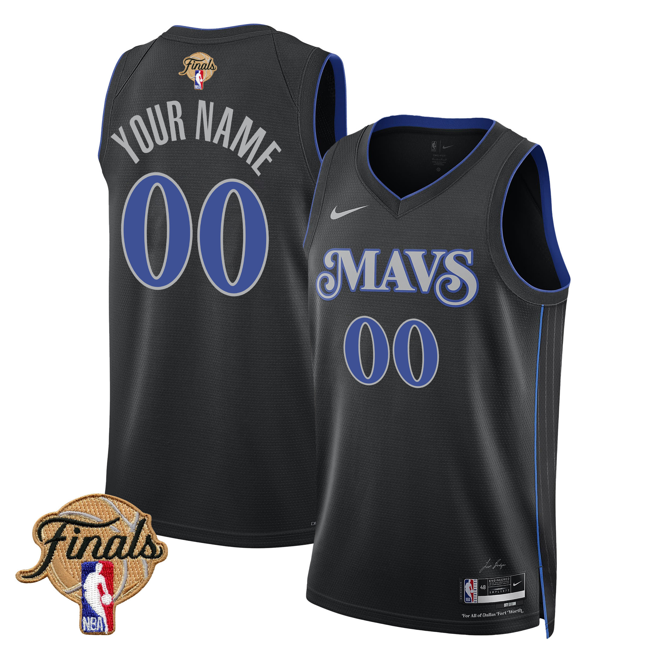 Dallas Mavericks 2024 FINALS PATCH Swingman Jersey Customized - City Edition - Black - JS787 