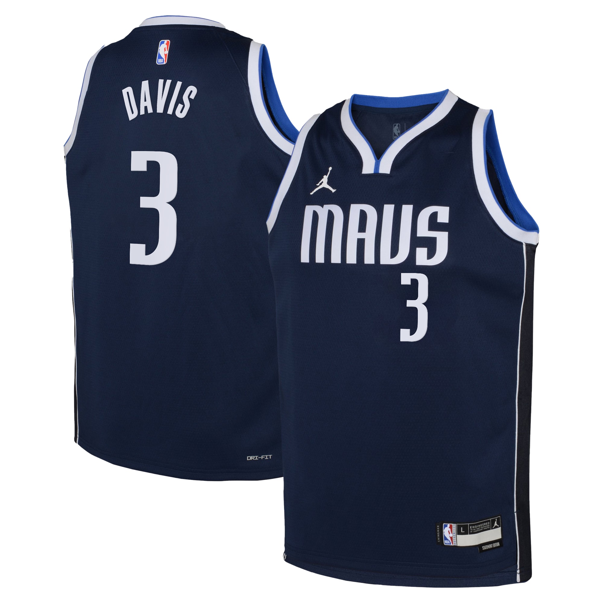 Dallas Mavericks Jordan Brand Statement Edition Swingman Jersey - Navy - Anthony Davis - Youth - JS567 