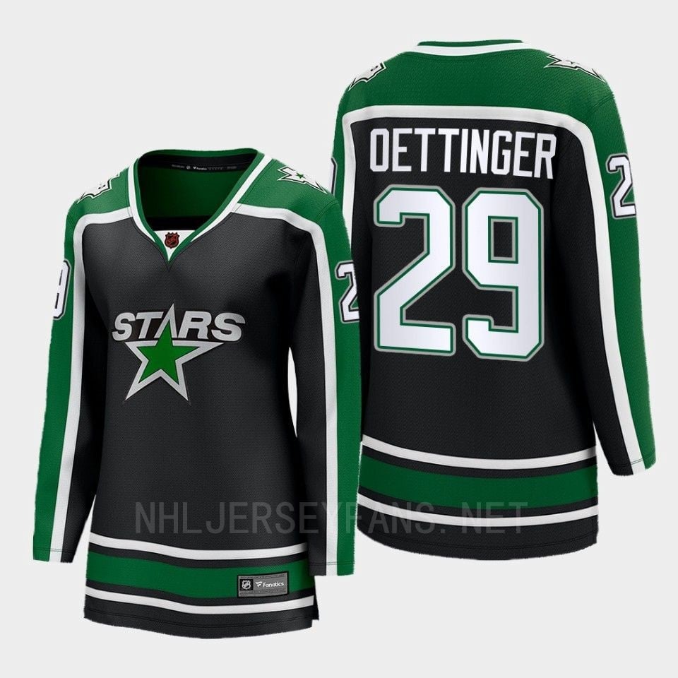 Dallas Stars 29 Jake Oettinger Reverse Retro Black Equipment, Women - JS348 