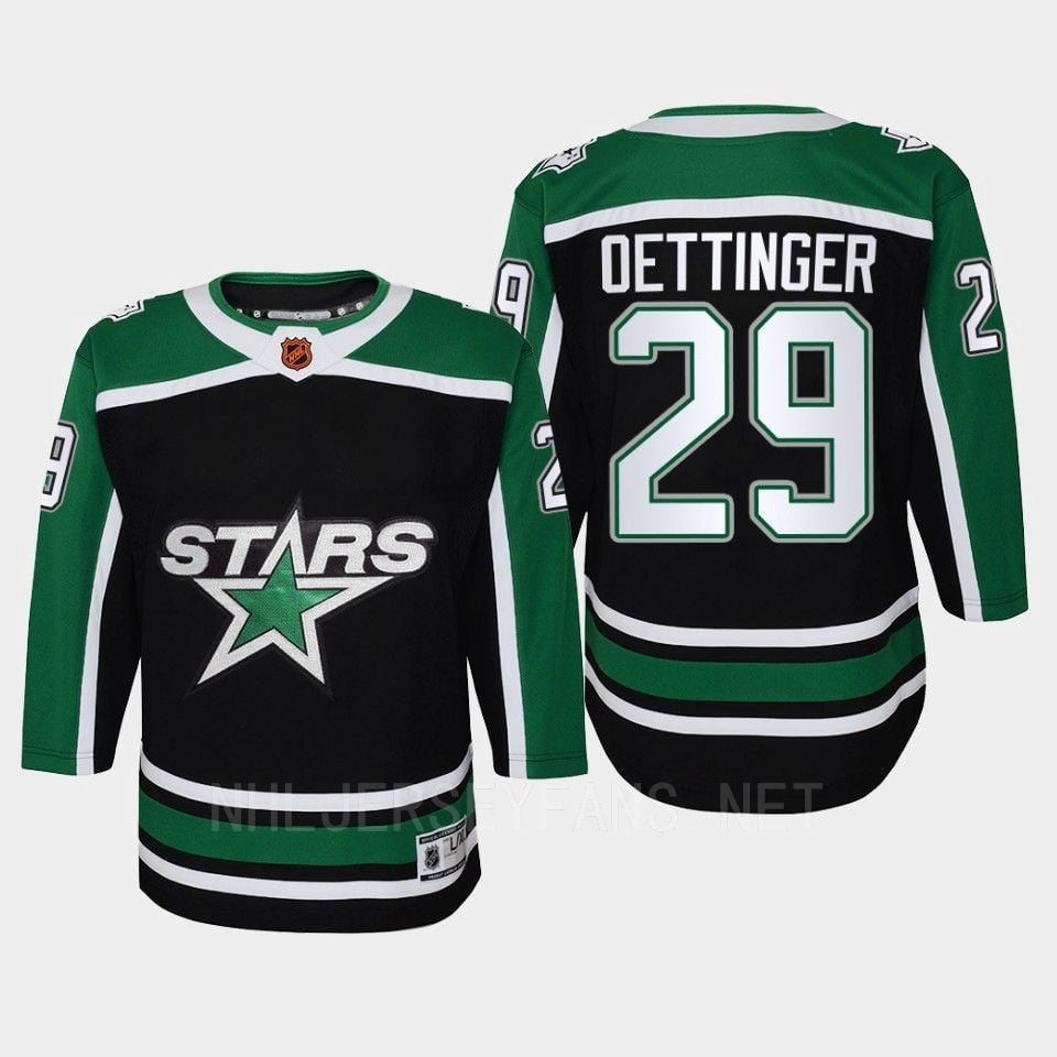 Dallas Stars 29 Jake Oettinger Reverse Retro Black Equipment, Youth - JS734 