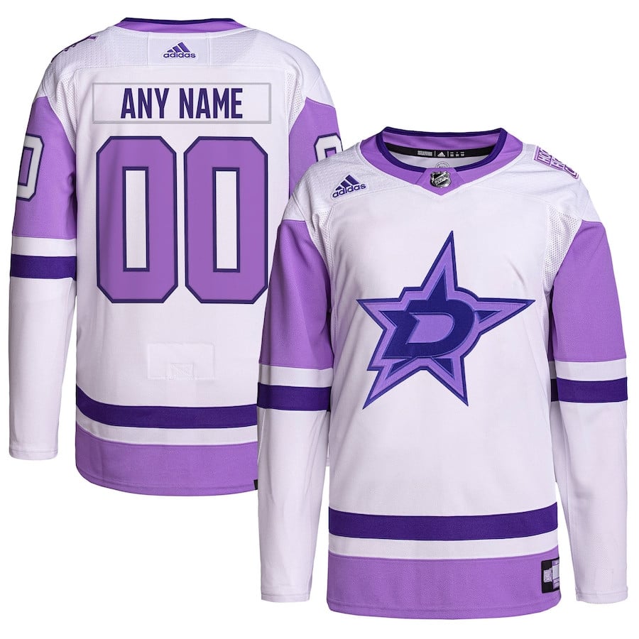 Dallas Stars Hockey Fights Cancer Primegreen Custom Men Jersey - White/Purple - JS937 