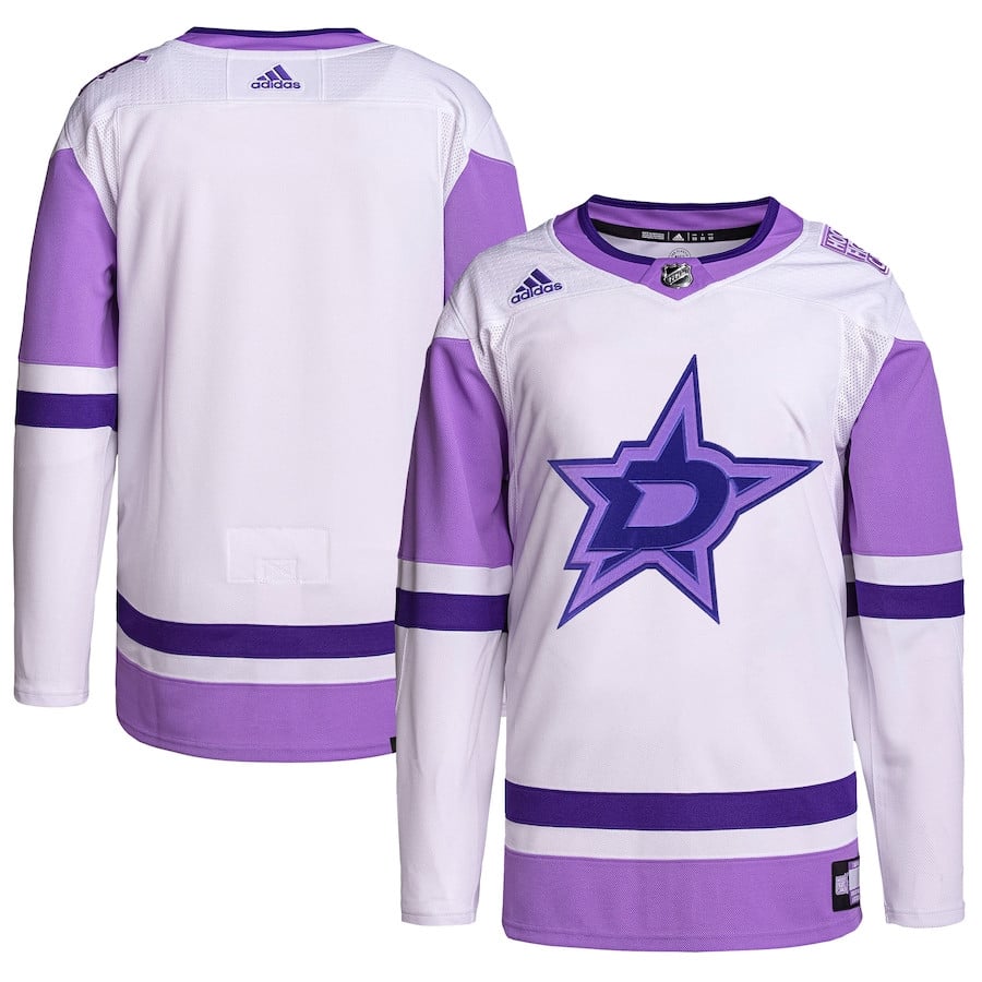 Dallas Stars Hockey Fights Cancer Primegreen Men Jersey - White/Purple - JS233 